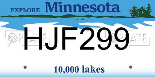 HJF299 Minnesota License Plate