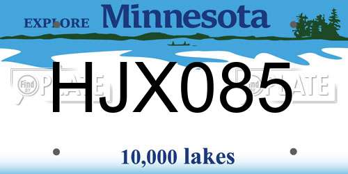 HJX085 Minnesota License Plate
