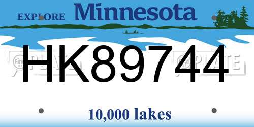 HK89744 Minnesota License Plate