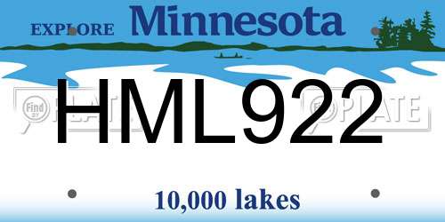 HML922 Minnesota License Plate