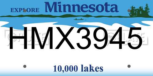 HMX3945 Minnesota License Plate