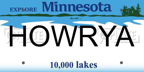 HOWRYA Minnesota License Plate