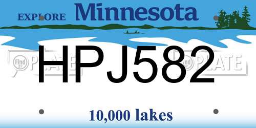 HPJ582 Minnesota License Plate