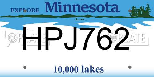 HPJ762 Minnesota License Plate