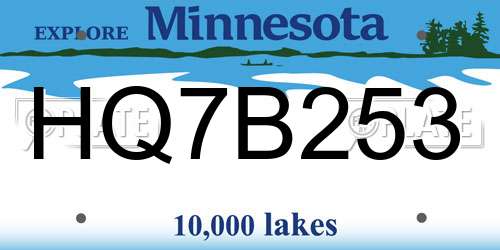 HQ7B253 Minnesota License Plate
