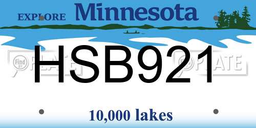 HSB921 Minnesota License Plate