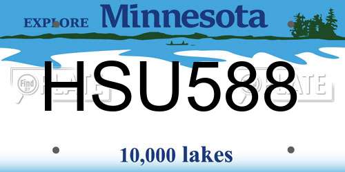HSU588 Minnesota License Plate