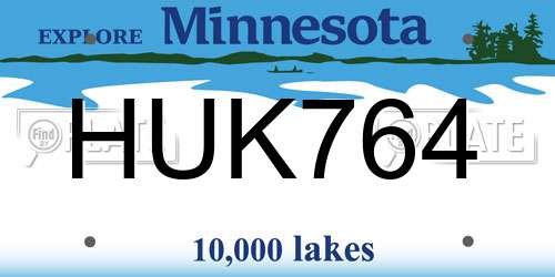 HUK764 Minnesota License Plate