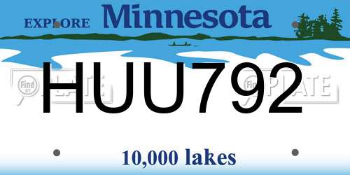 HUU792 Minnesota License Plate