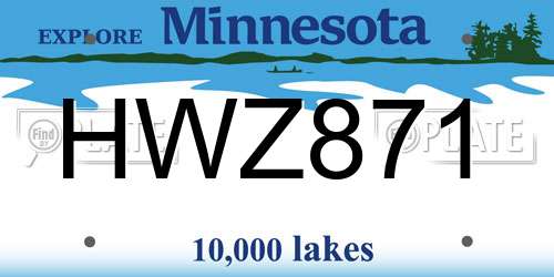 HWZ871 Minnesota License Plate