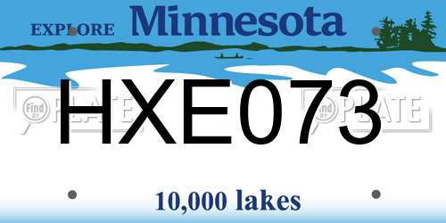 HXE073 Minnesota License Plate