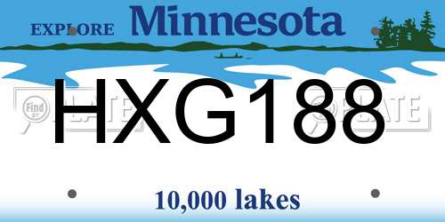 HXG188 Minnesota License Plate