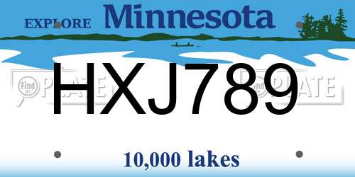 HXJ789 Minnesota License Plate
