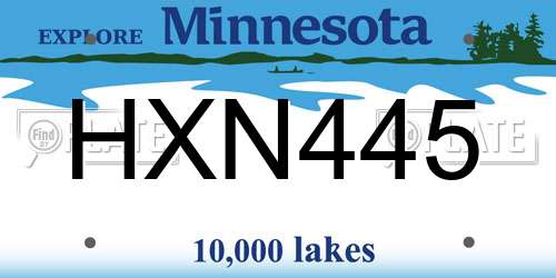 HXN445 Minnesota License Plate