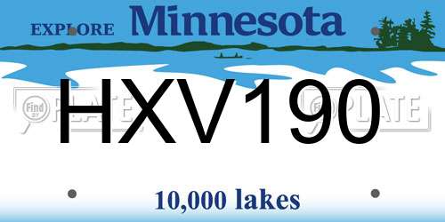 HXV190 Minnesota License Plate
