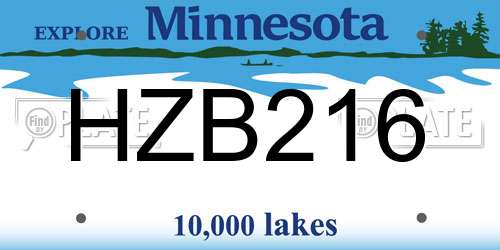 HZB216 Minnesota License Plate