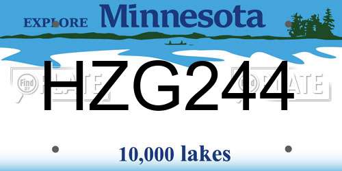 HZG244 Minnesota License Plate