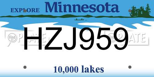 HZJ959 Minnesota License Plate