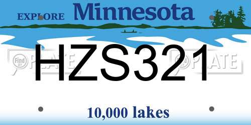 HZS321 Minnesota License Plate