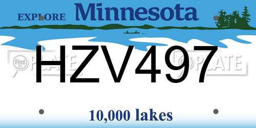 HZV497 Minnesota License Plate