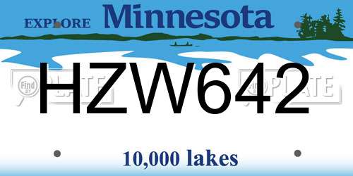 HZW642 Minnesota License Plate