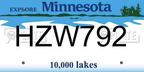HZW792 Minnesota License Plate