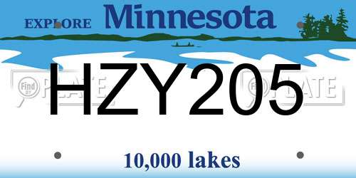 HZY205 Minnesota License Plate