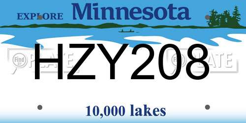 HZY208 Minnesota License Plate