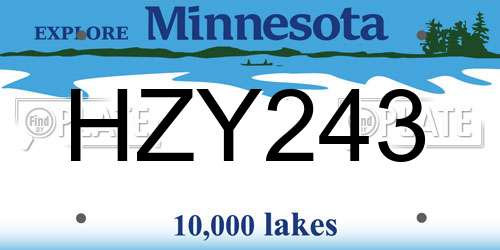 HZY243 Minnesota License Plate