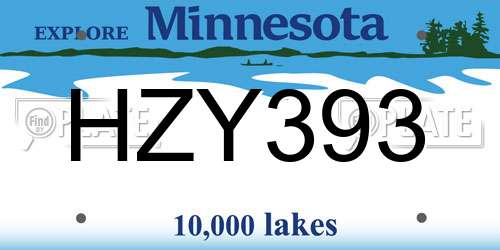 HZY393 Minnesota License Plate