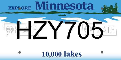 HZY705 Minnesota License Plate