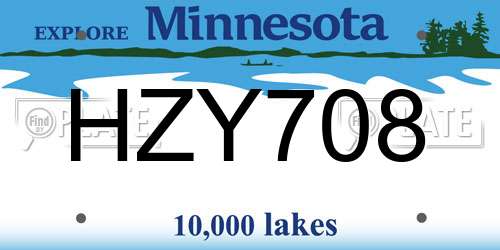 HZY708 Minnesota License Plate