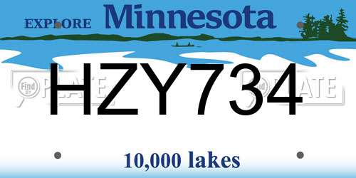 HZY734 Minnesota License Plate