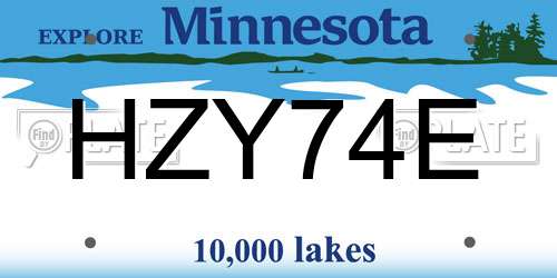 HZY74E Minnesota License Plate