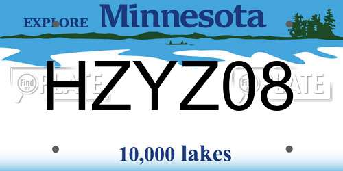 HZYZ08 Minnesota License Plate
