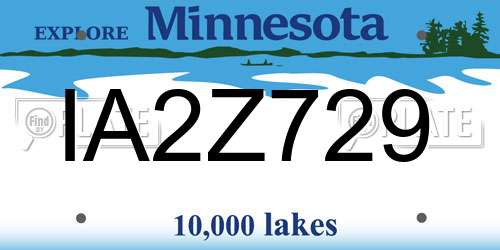IA2Z729 Minnesota License Plate