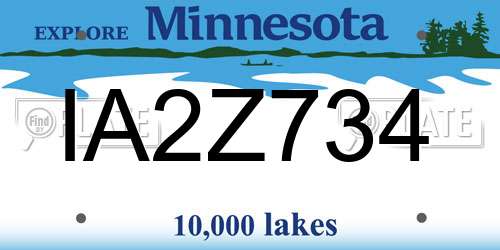 IA2Z734 Minnesota License Plate