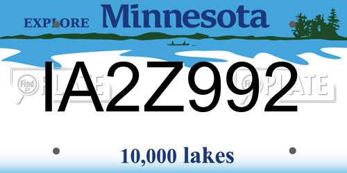 IA2Z992 Minnesota License Plate