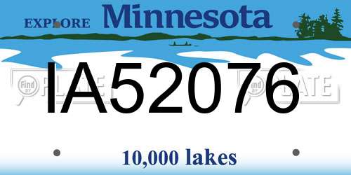 IA52076 Minnesota License Plate