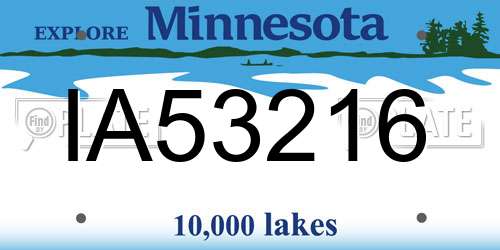 IA53216 Minnesota License Plate