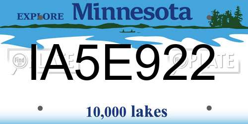 IA5E922 Minnesota License Plate