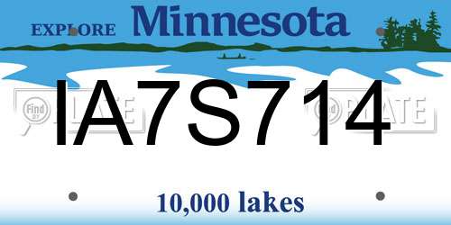 IA7S714 Minnesota License Plate