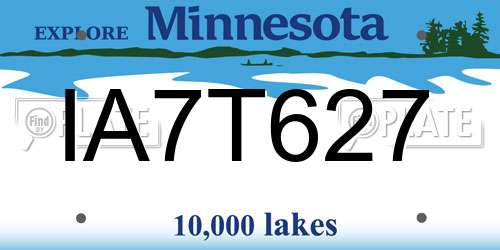 IA7T627 Minnesota License Plate