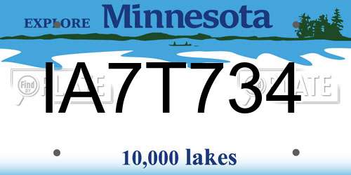 IA7T734 Minnesota License Plate