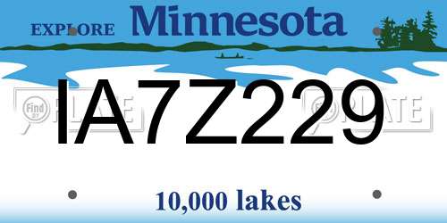 IA7Z229 Minnesota License Plate