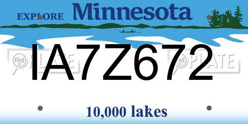IA7Z672 Minnesota License Plate