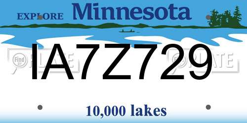 IA7Z729 Minnesota License Plate