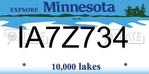 IA7Z734 Minnesota License Plate