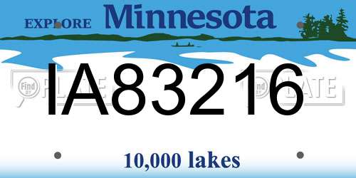 IA83216 Minnesota License Plate