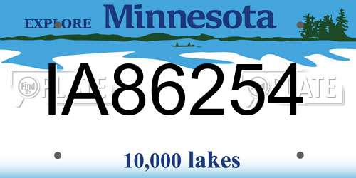 IA86254 Minnesota License Plate